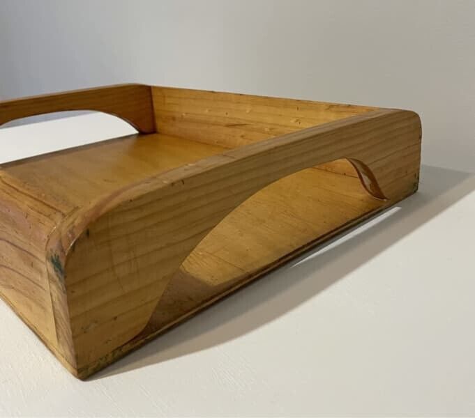 Retro 42cm Polished Solid Pine Wood Serving Tray w Handles Grips AE298