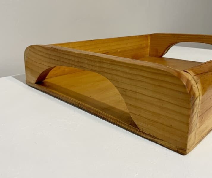 Retro 42cm Polished Solid Pine Wood Serving Tray w Handles Grips AE298