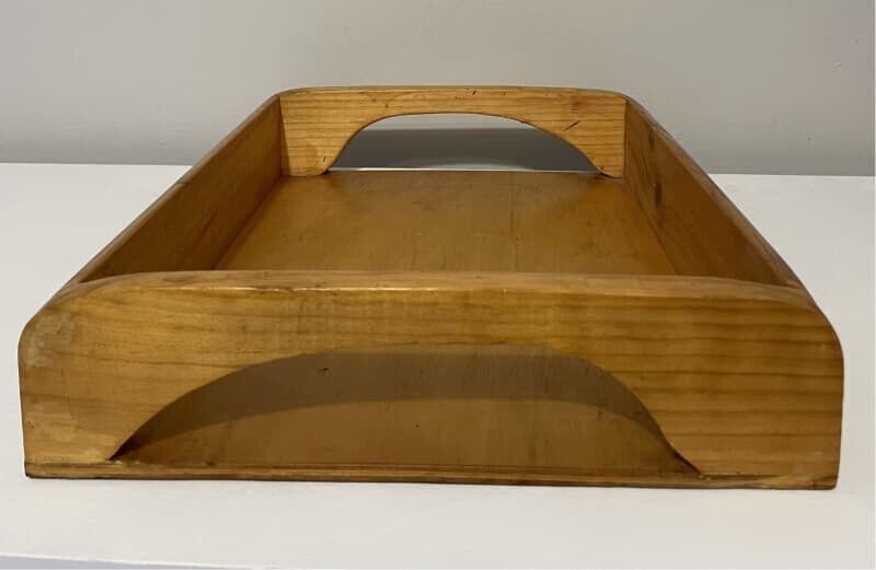 Retro 42cm Polished Solid Pine Wood Serving Tray w Handles Grips AE298