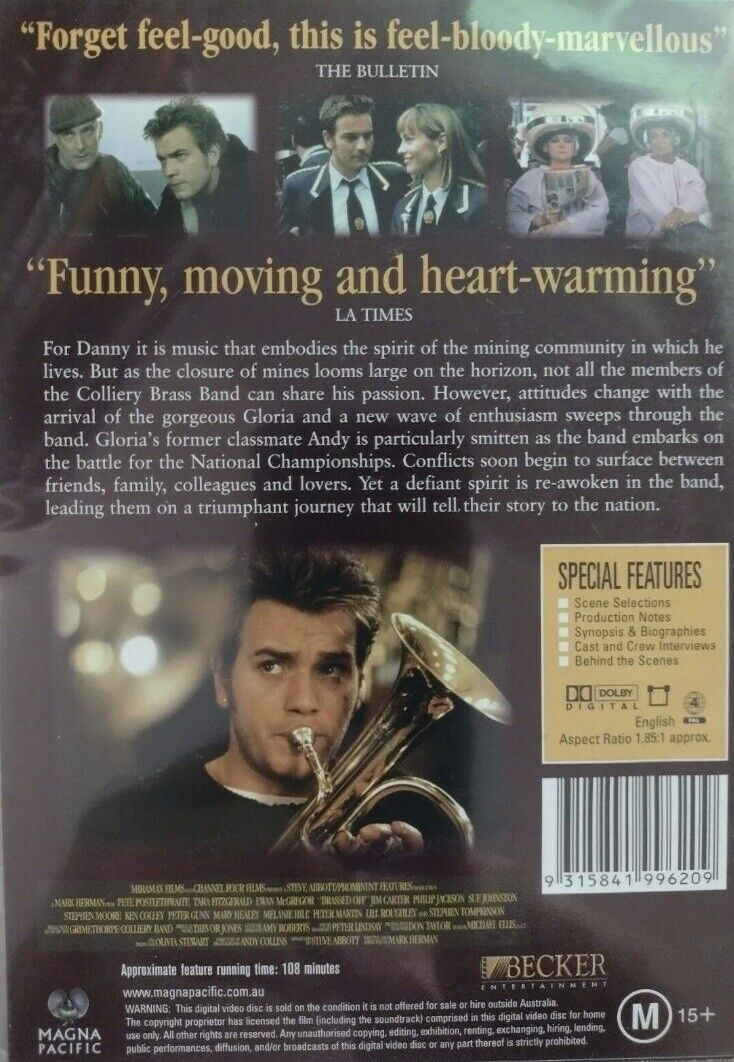 DVD BRASSED OFF Movie Ewan McGregor Tara Fitzgerald Romantic Comedy Like New