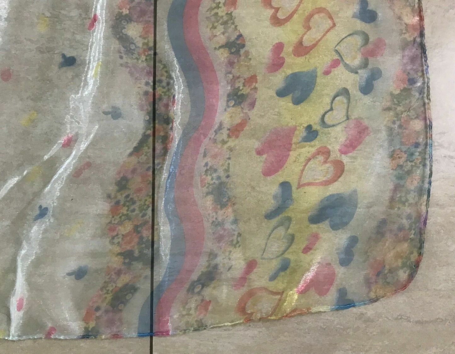 TABLE CLOTH Sarong 143x136cm Sheer Organza Multi Colour Floral Heart Print NEW