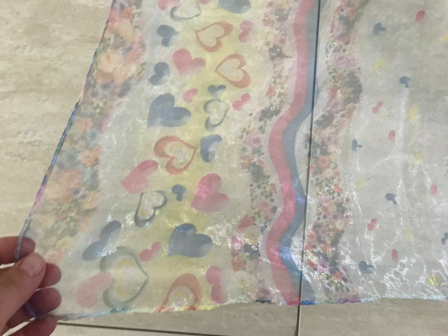TABLE CLOTH Sarong 143x136cm Sheer Organza Multi Colour Floral Heart Print NEW