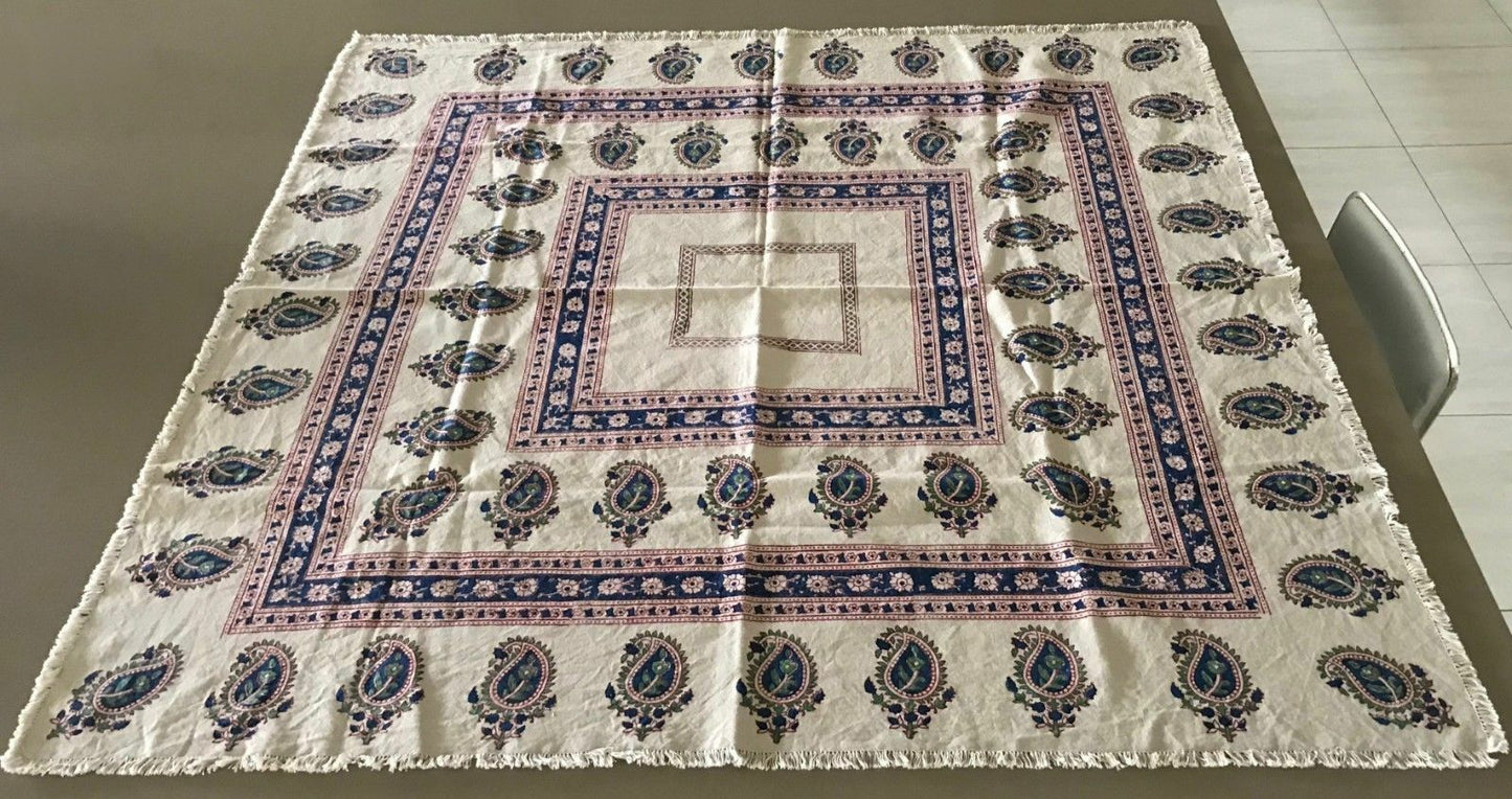 TABLE CLOTH 114cm SQUARE Beige Burgundy Blue Green Floral & Paisley Print NEW
