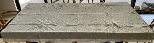 TABLE CLOTH Vintage Seersucker Floral Print Pale Green/Pink/Orange 197 x 142cm