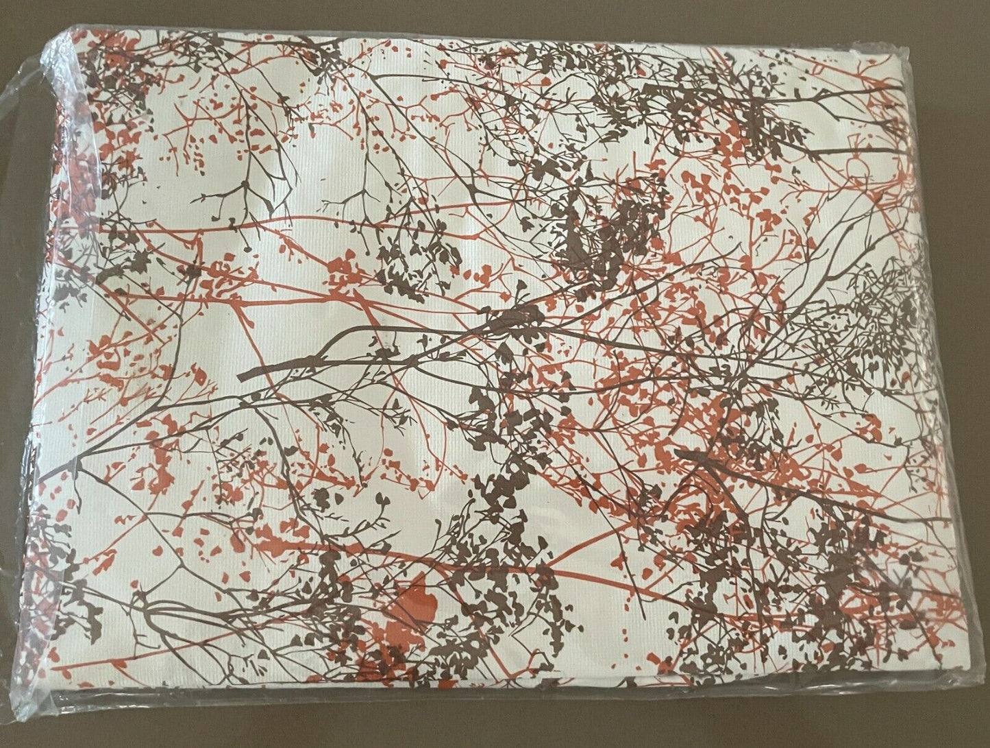 TABLE CLOTH 1970’s Square 132cm PVC Flannel Back Orange Brown White Branch Print