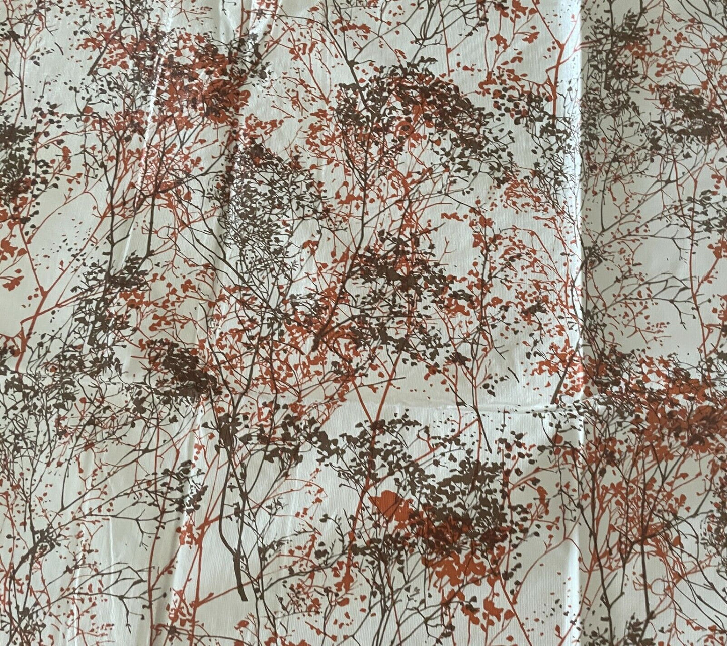TABLE CLOTH 1970’s Square 132cm PVC Flannel Back Orange Brown White Branch Print