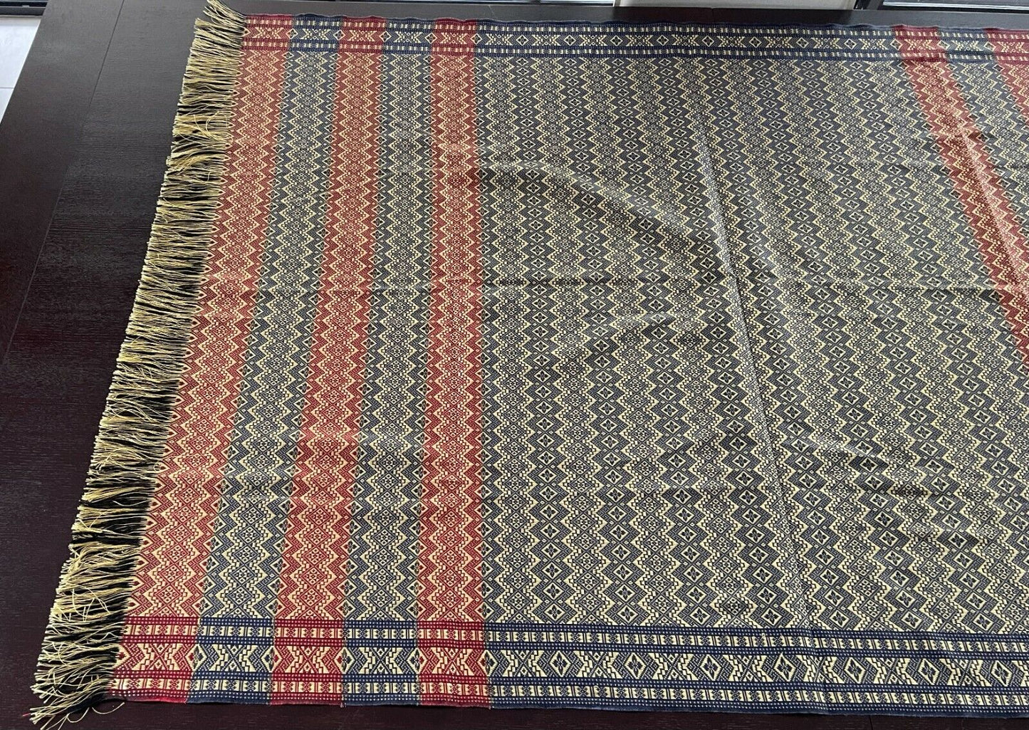 TABLE CLOTH Silky Gold Fringe Navy Russet Gold Weave Jacquard Throw 99.5 x 131cm