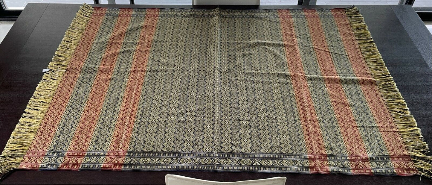 TABLE CLOTH Silky Gold Fringe Navy Russet Gold Weave Jacquard Throw 99.5 x 131cm