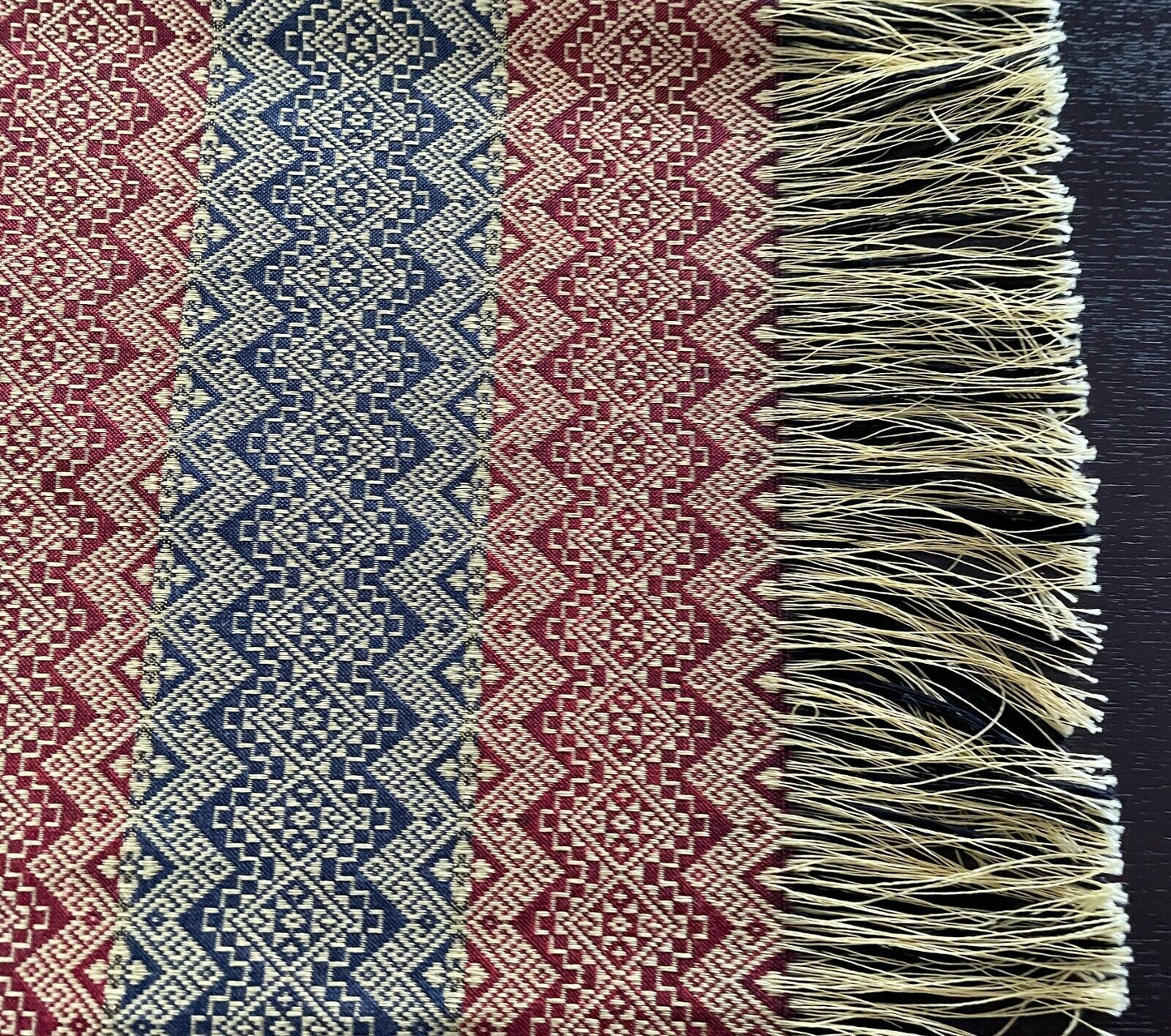 TABLE CLOTH Silky Gold Fringe Navy Russet Gold Weave Jacquard Throw 99.5 x 131cm