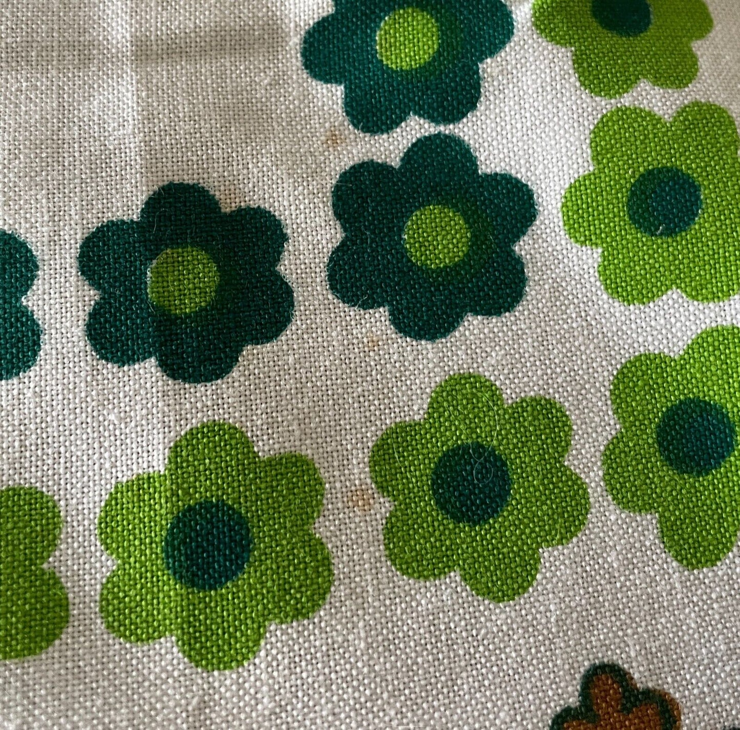 TABLE CLOTH Vintage 1960'S Cotton Green Orange Yellow Floral Print 129 x 124cm