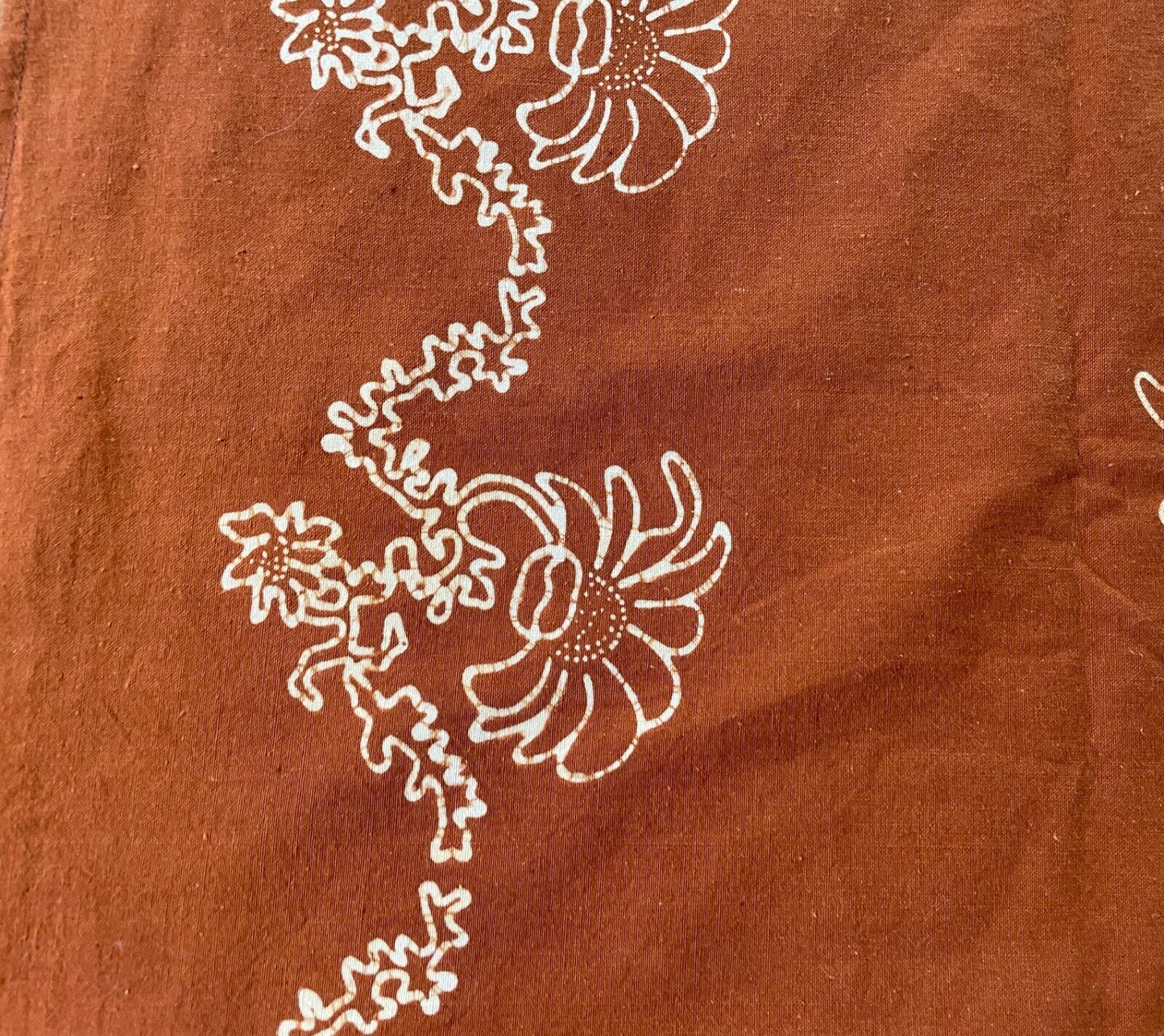 TABLE CLOTH + 6 Napkins 34cm Set 1960s Brown Off White Batik 201 x 153cm
