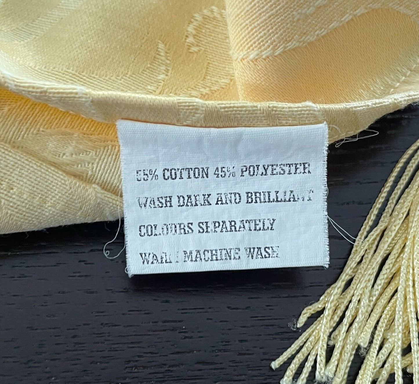 Table Runner Pale Yellow Jacquard Damask Fabric with Fringed Tassel Trim
