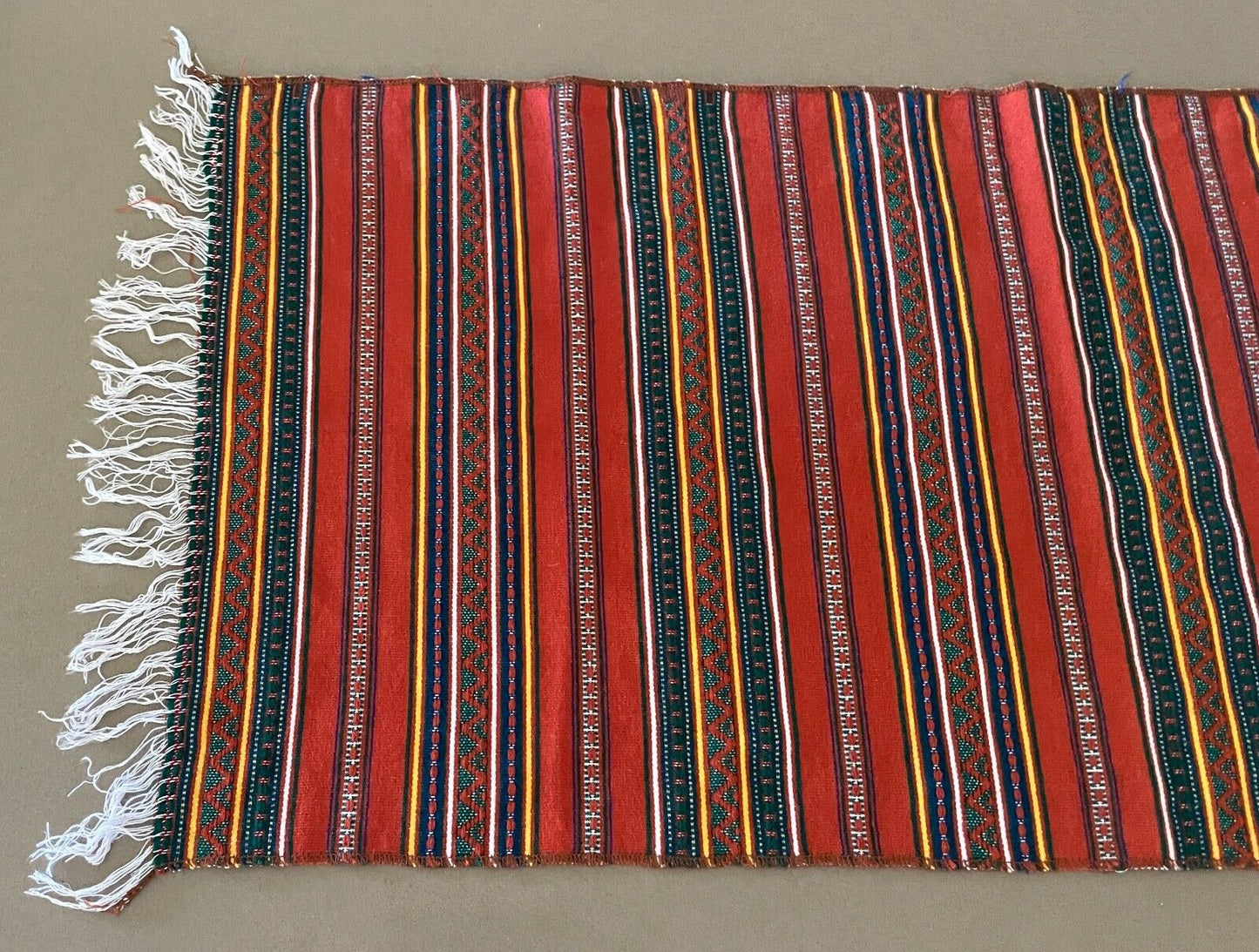 TABLE RUNNER Orange MultiColoured Stripe Rectangle Shape 107 x 42.5cm w Fringe