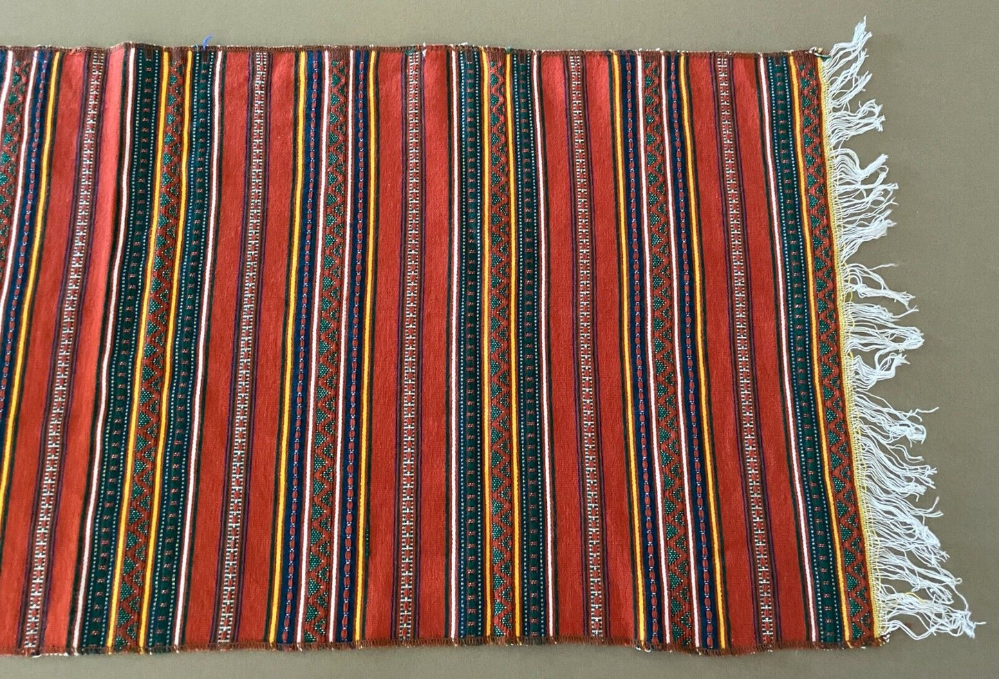 TABLE RUNNER Orange MultiColoured Stripe Rectangle Shape 107 x 42.5cm w Fringe