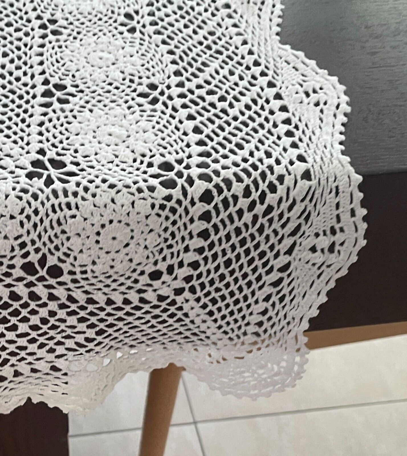 Crochet Lace TABLE CLOTH 1970s White Cotton Rectangle Bedspread 137 x 183cm