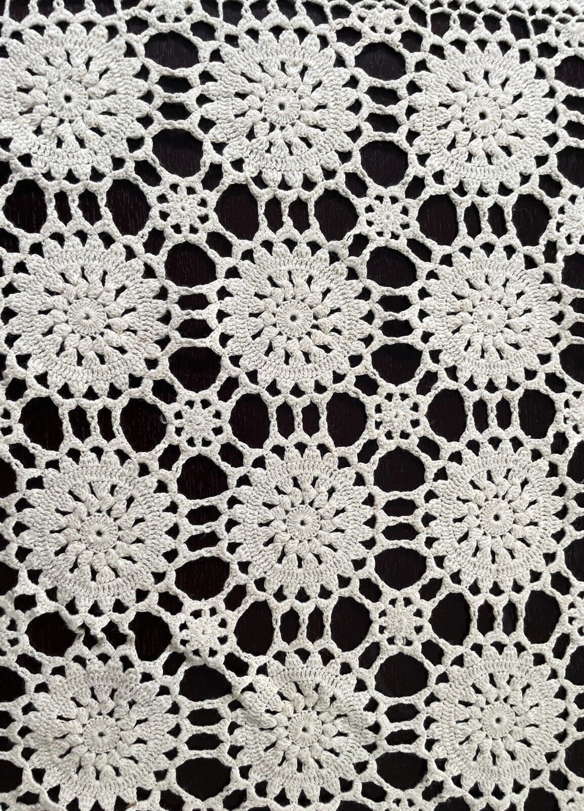 Crochet Lace TABLE CLOTH 1970s Beige Cotton Rectangle Bedspread 250cm x 188cm