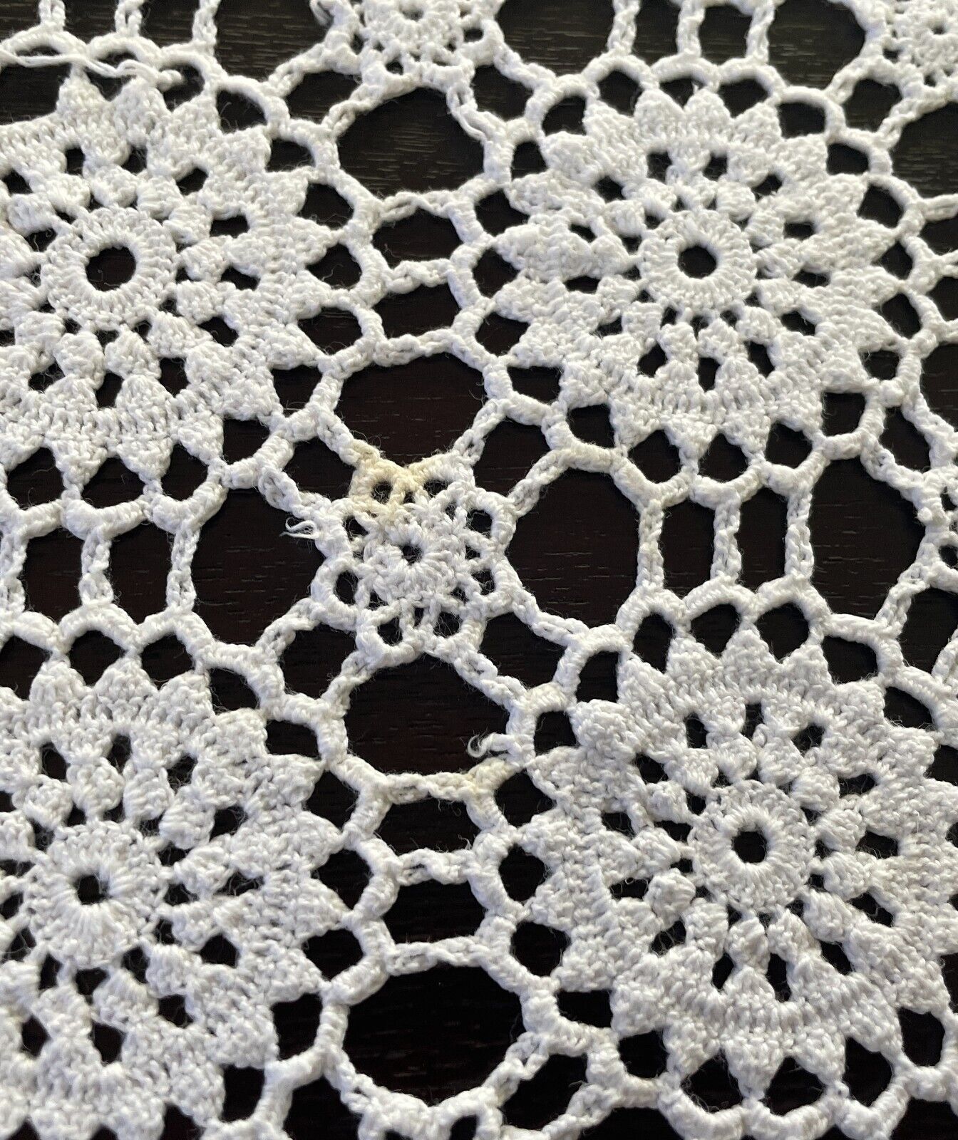 Crochet Lace TABLE CLOTH 1970s White Cotton Rectangle Bedspread 236cm x 171cm