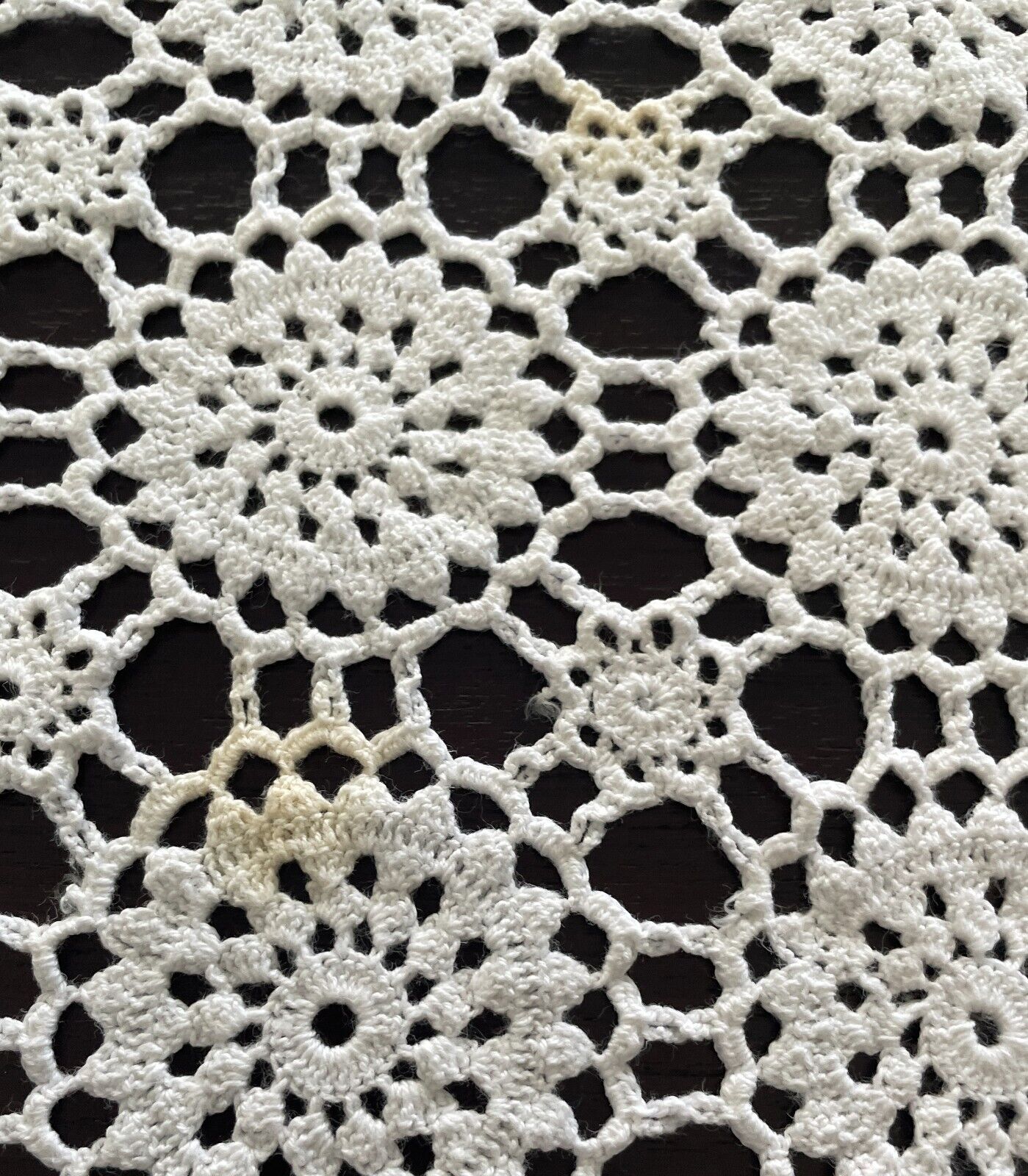 Crochet Lace TABLE CLOTH 1970s White Cotton Rectangle Bedspread 236cm x 171cm