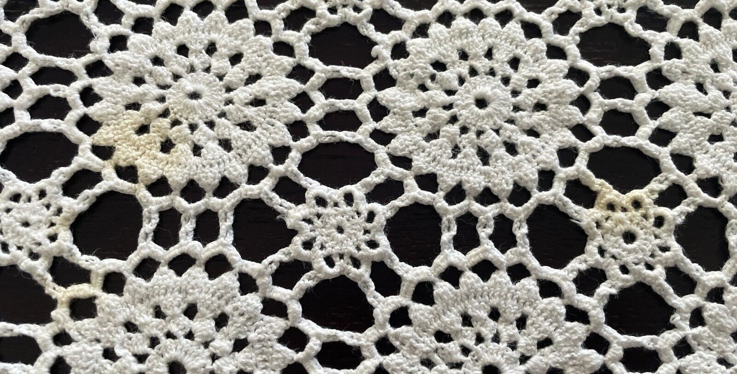 Crochet Lace TABLE CLOTH 1970s White Cotton Rectangle Bedspread 236cm x 171cm