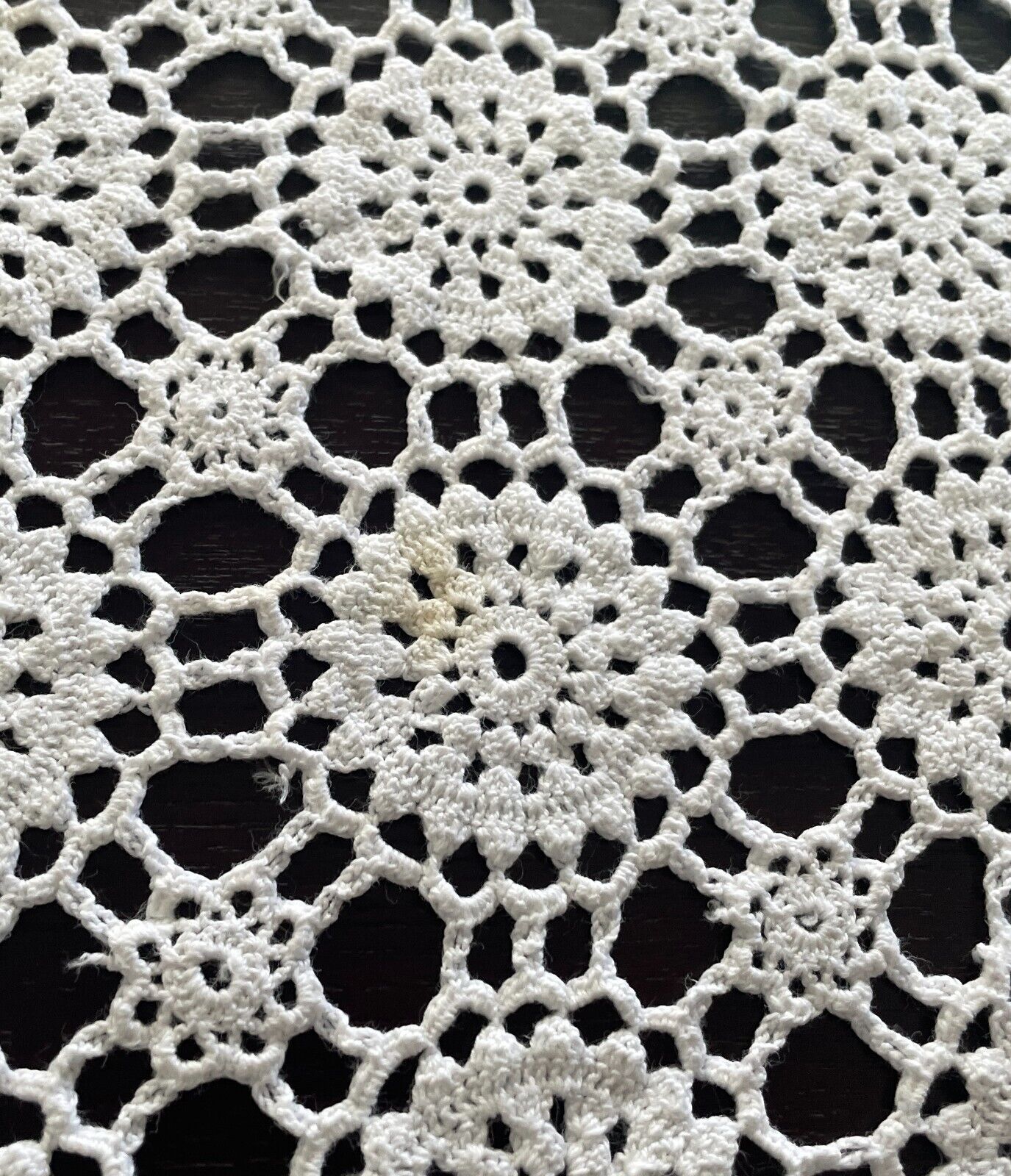 Crochet Lace TABLE CLOTH 1970s White Cotton Rectangle Bedspread 236cm x 171cm