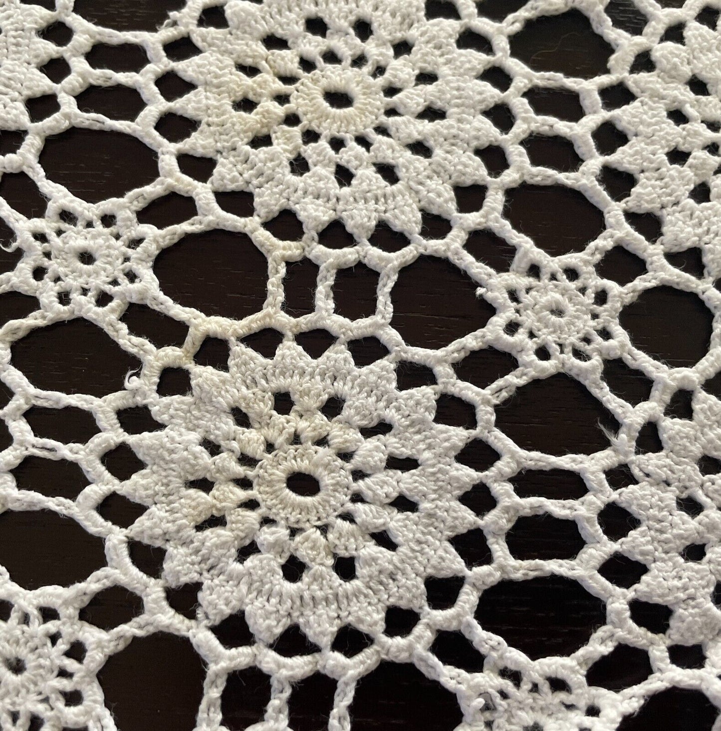 Crochet Lace TABLE CLOTH 1970s White Cotton Rectangle Bedspread 236cm x 171cm