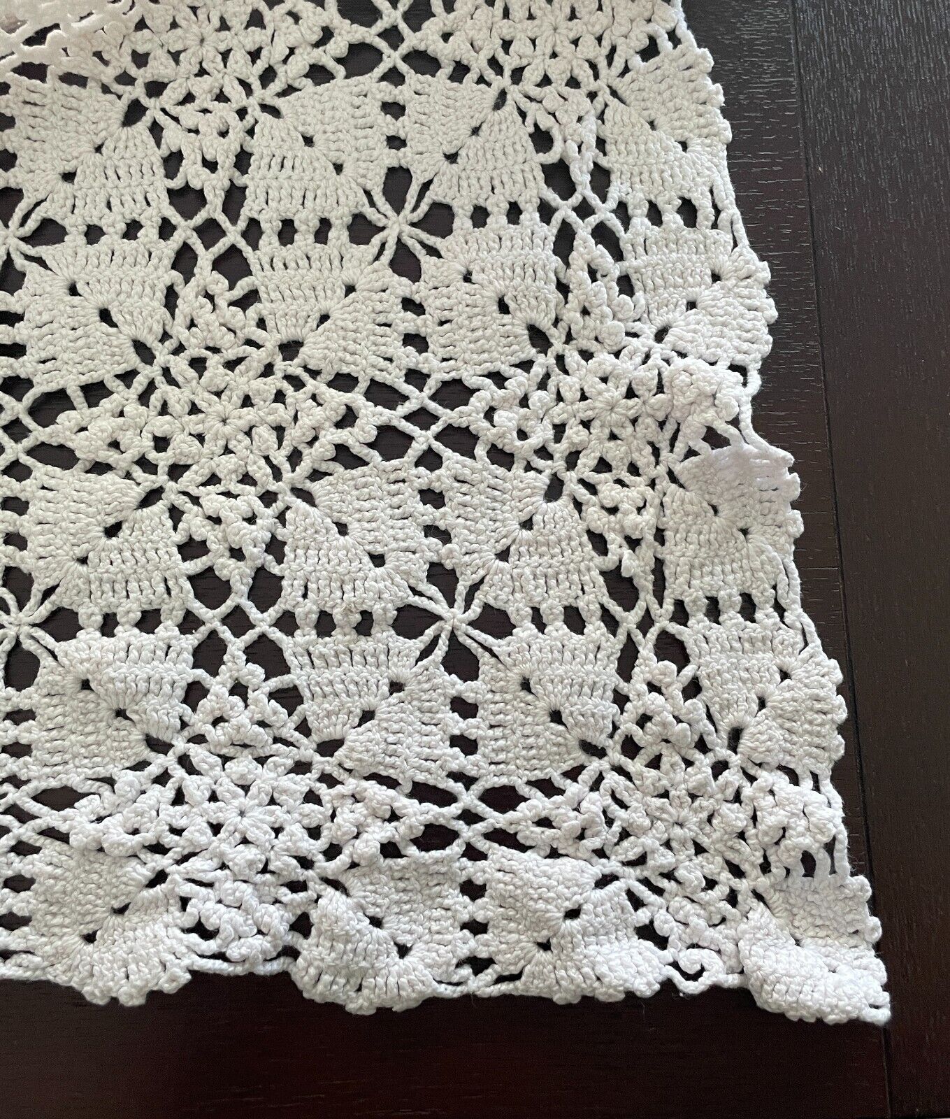 Crochet Lace TABLE CLOTH 1970's White Cotton Rectangle Bedspread 202 x 127cm