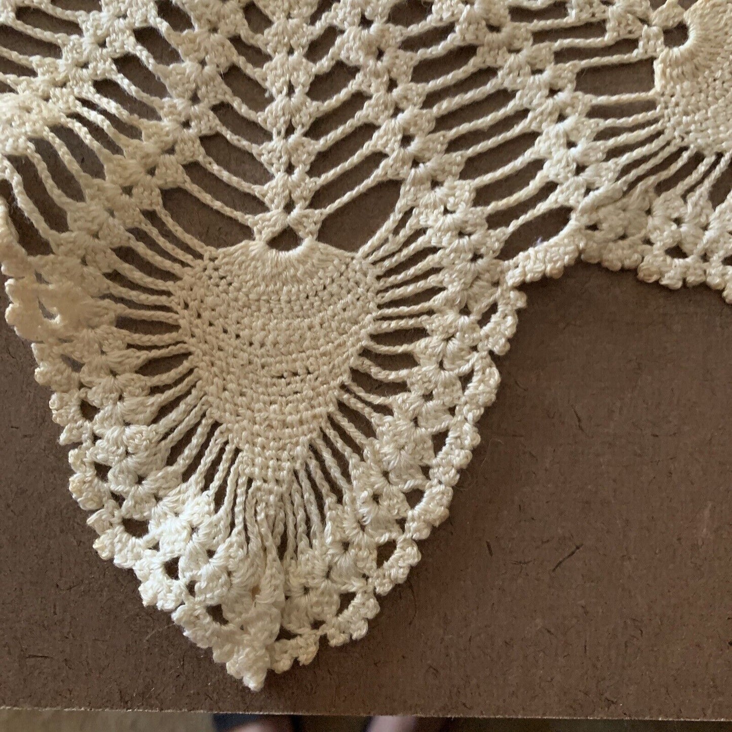 1960’s 2x Doilies Star Flower Beige Ornate Doily 34cm Crochet Tatted Table Mat