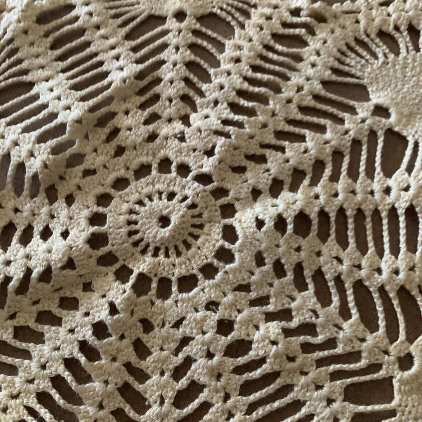 1960’s 2x Doilies Star Flower Beige Ornate Doily 34cm Crochet Tatted Table Mat