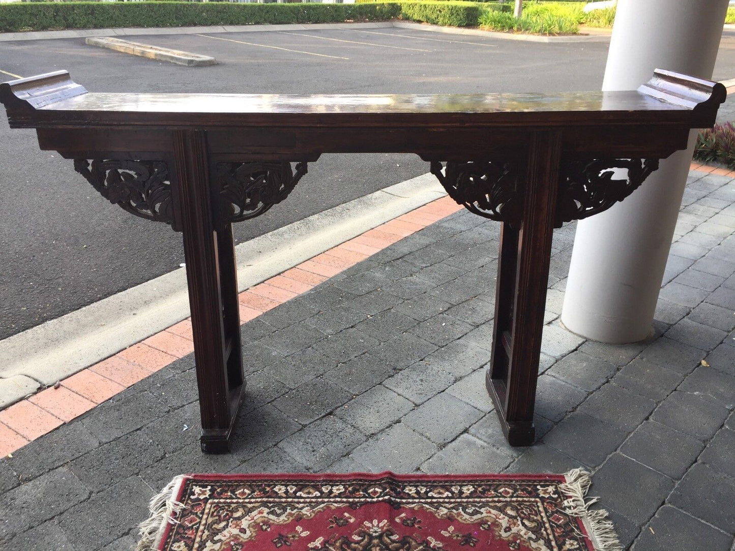 Vintage HALL TABLE Bar Altar Carved Rosewood Chinese Servery 100x173 cm Bespoke