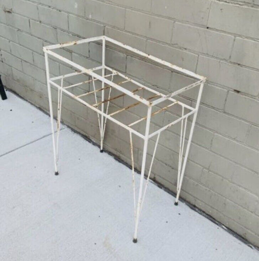 Plant Stand Wrought Iron 1960’s White Hall Table Garden Aquarium NO TOP
