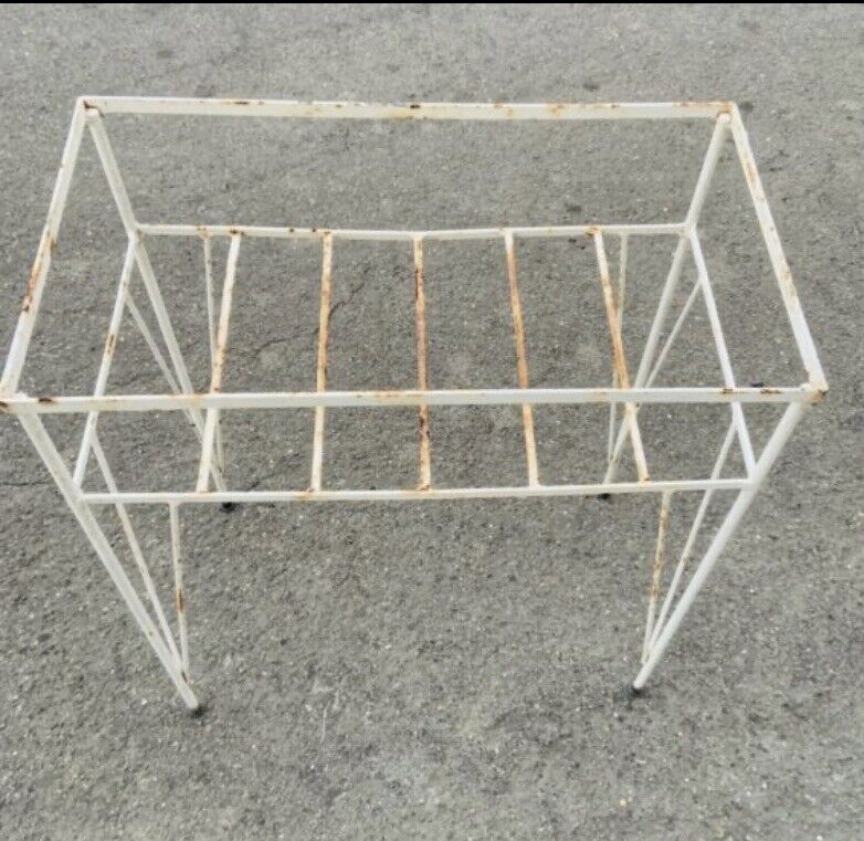 Plant Stand Wrought Iron 1960’s White Hall Table Garden Aquarium NO TOP