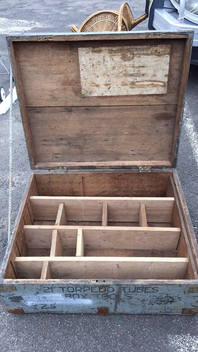 TOOL BOX Storage Chest Authentic Military Wooden Torpedo Tubes Coffee Table