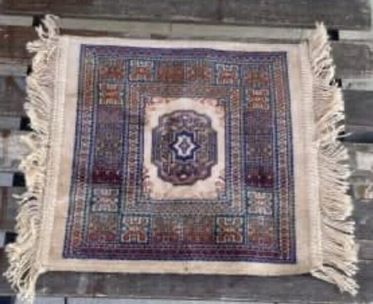 BELGIUM CHIRAZ Table Mat Floor Prayer Portable Viscose Silky Fringed Sq 35cm NEW