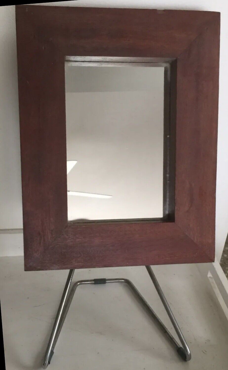 Bench Top MIRROR MCM 43cm Wooden Shaving Makeup INDUSTRIAL CHIC Tilting 47.5 cm