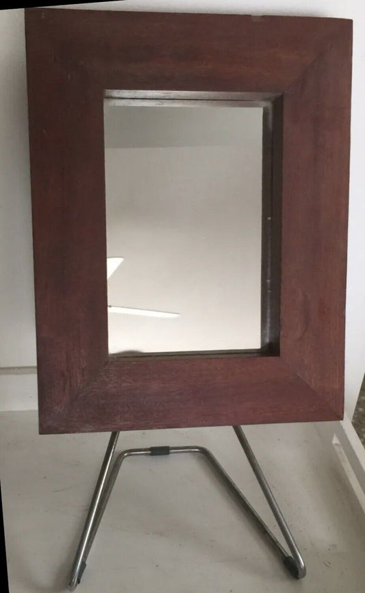 Bench Top MIRROR MCM 43cm Wooden Shaving Makeup INDUSTRIAL CHIC Tilting 47.5 cm