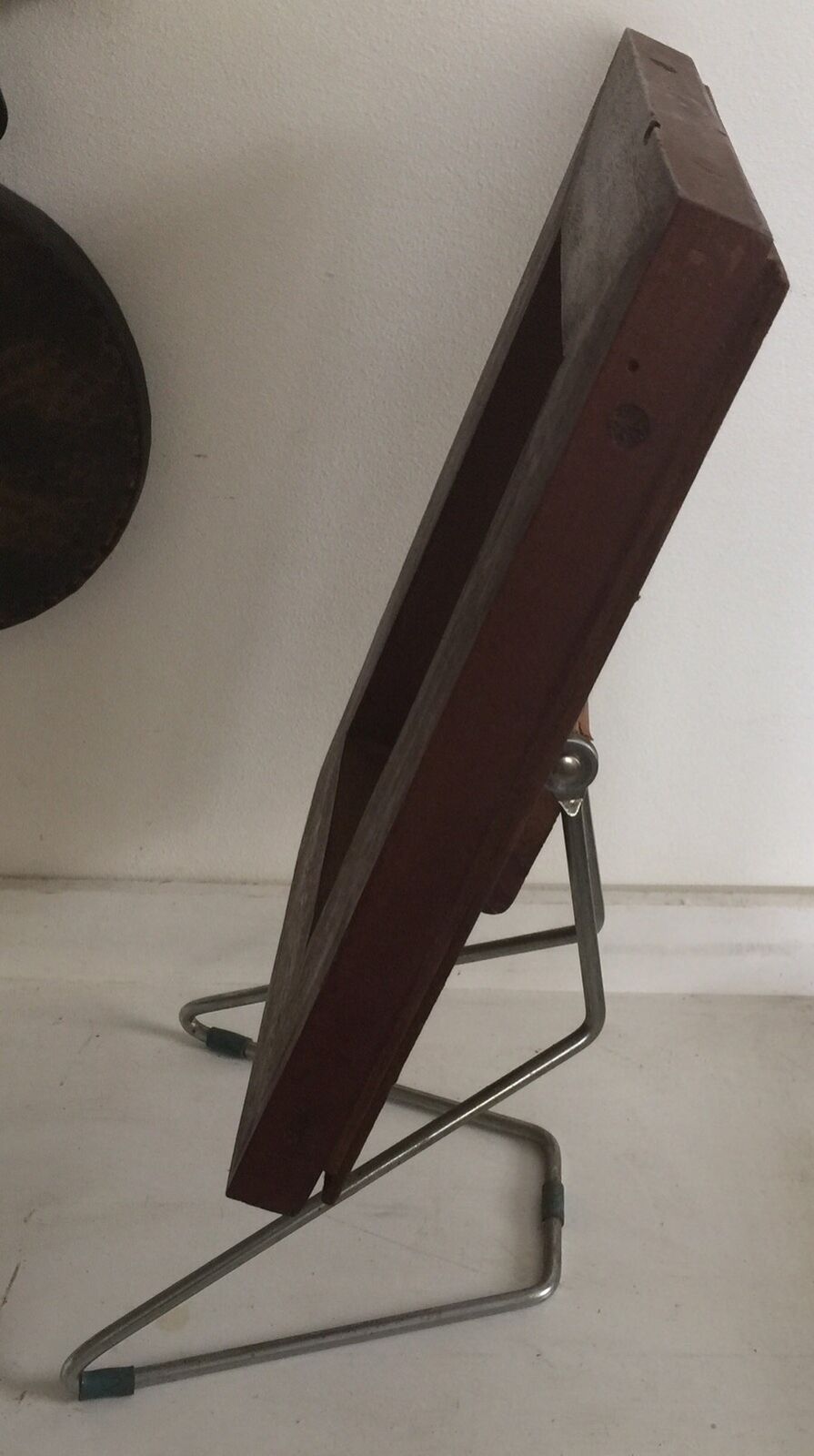 Bench Top MIRROR MCM 43cm Wooden Shaving Makeup INDUSTRIAL CHIC Tilting 47.5 cm