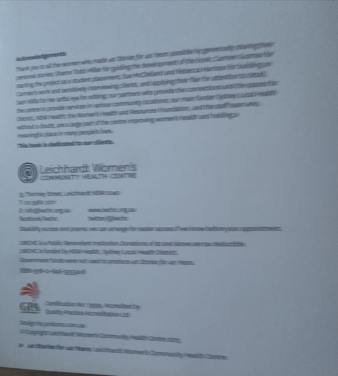 PB 40 STORIES for 40 YEARS Leichhardt Community Health Centre 2014 Australia NEW