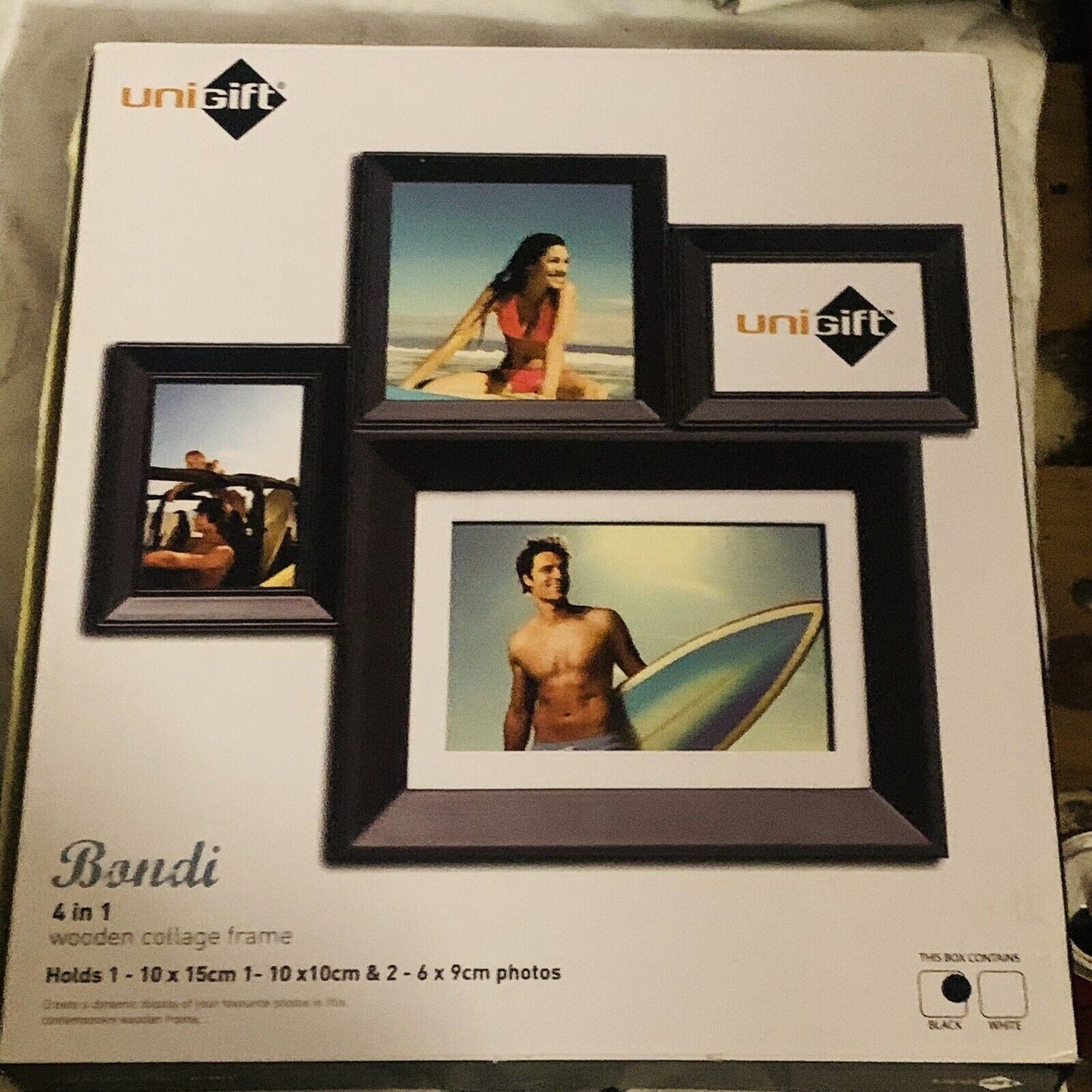 UNIGIFT BONDI 4 in 1 Photo Picture Wall Collage Black Wood Frame Memory Display