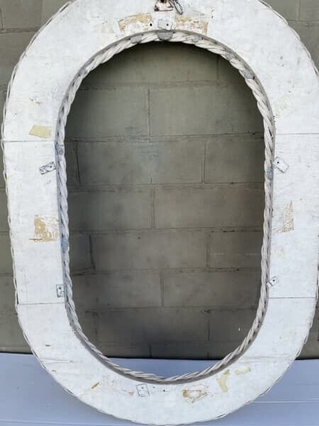 Wicker Mirror Picture Frame 1970’s 70cm Rustic White Woven  Oval Wood Base AE52