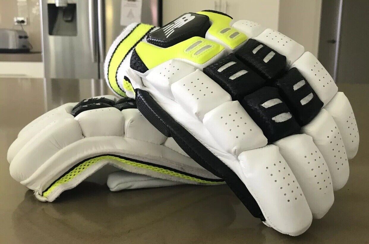 NEW BALANCE Cricket Batting Gloves Left Handed DC 1080 Mens Pair White Neon NEW