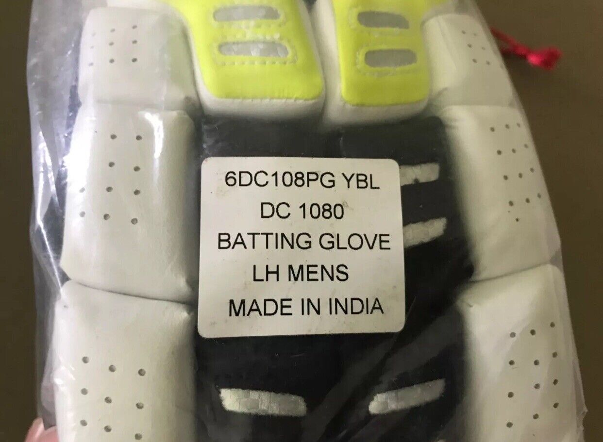 NEW BALANCE Cricket Batting Gloves Left Handed DC 1080 Mens Pair White Neon NEW