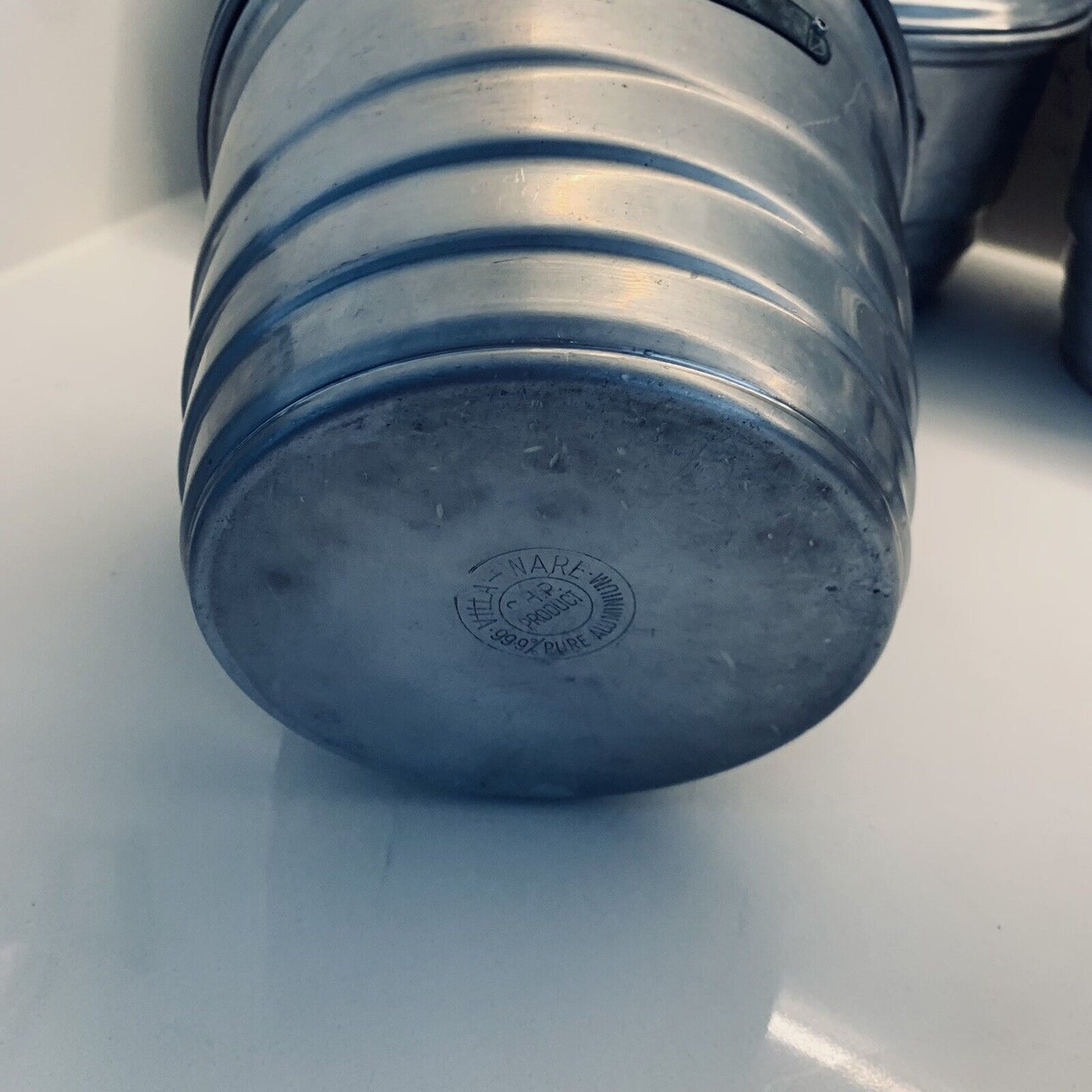 VILLA WARE Aluminium Canister Set of  6 w Dripping Pot Bakelite Knob Graduating
