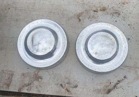 2 x Vintage Silver HUB CAPS Trailer Caravan 40cm Aluminium Steel Round