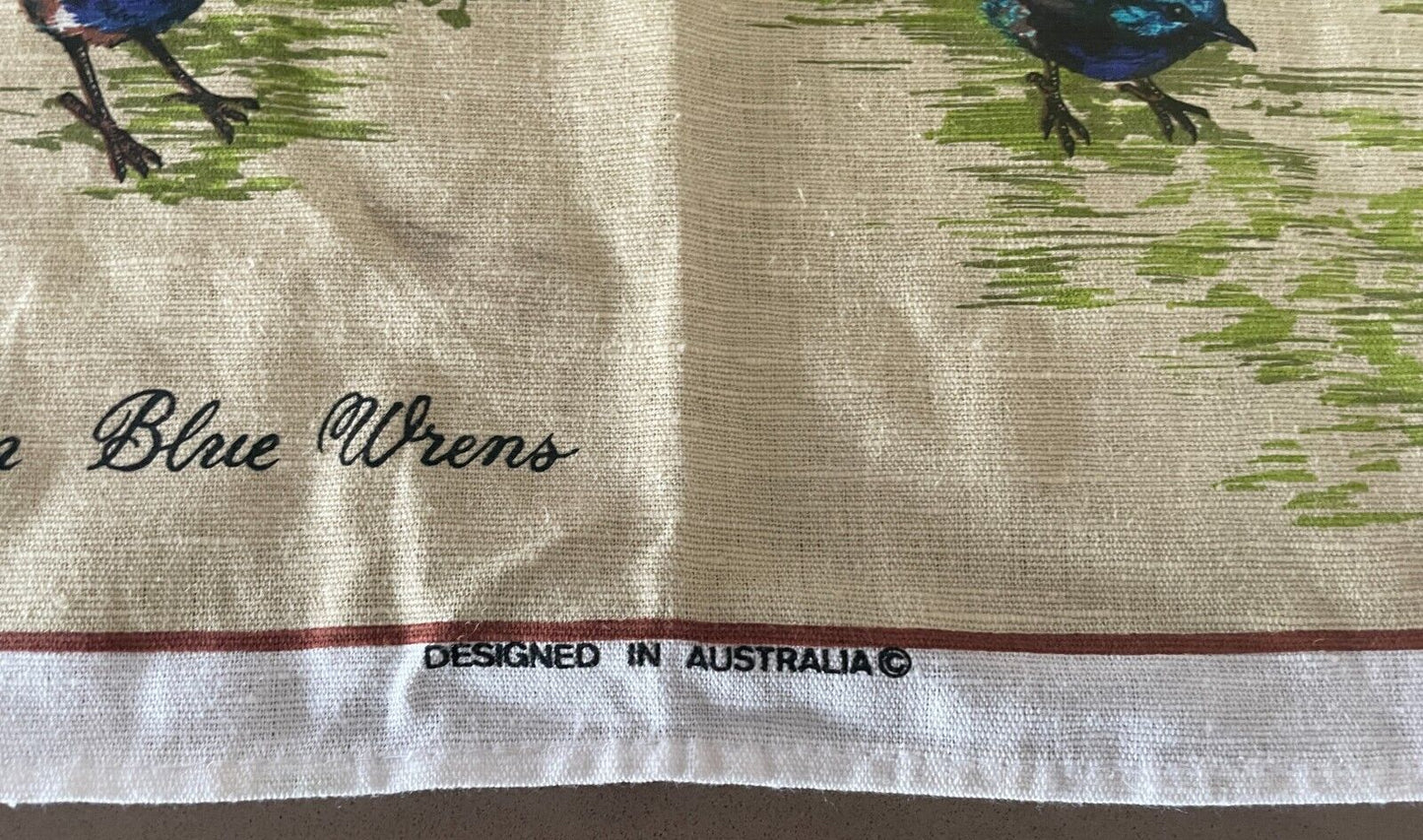 Souvenir Tea Towel HUON VALLEY Tasmania Apple & Heritage Museum Blue Wren Bird
