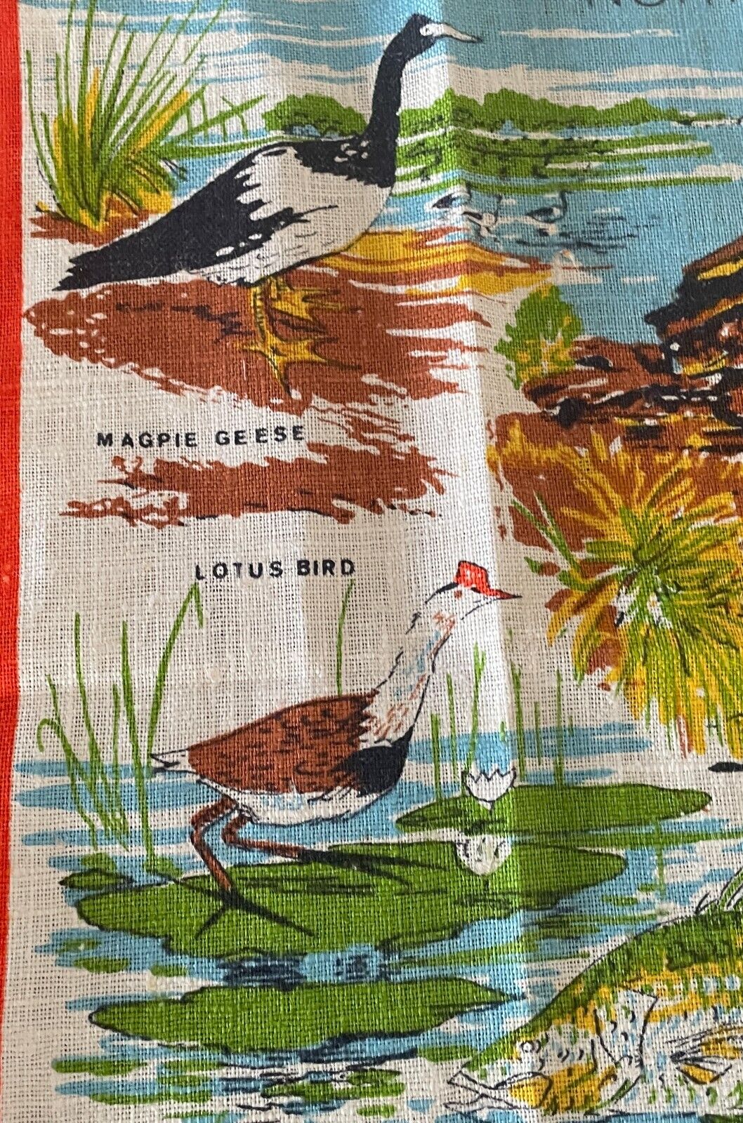 Vintage New "KAKADU National Park" NT Tea Towel Souvenir Flora and Fauna Print