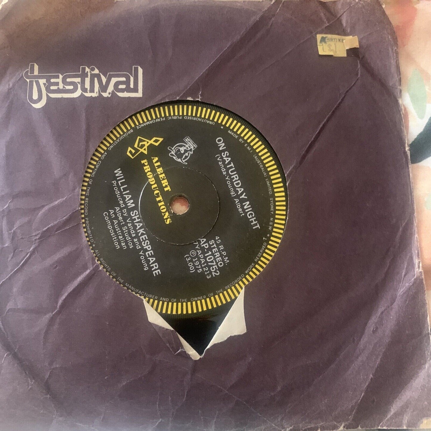 7" Vinyl Single WILLIAM SHAKESPEARE  "Just The Way You Are" 1975 ALBERT Oz 45rpm