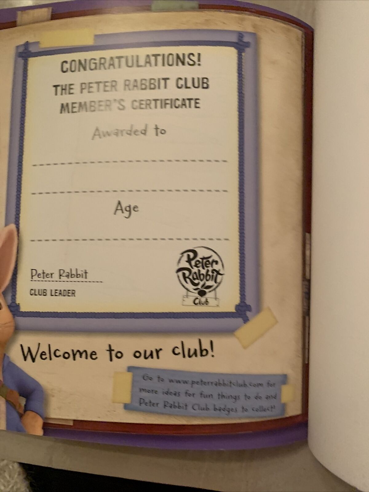 PB Book The PETER RABBIT Club As Seen On TV Puffin Books Award Certificate