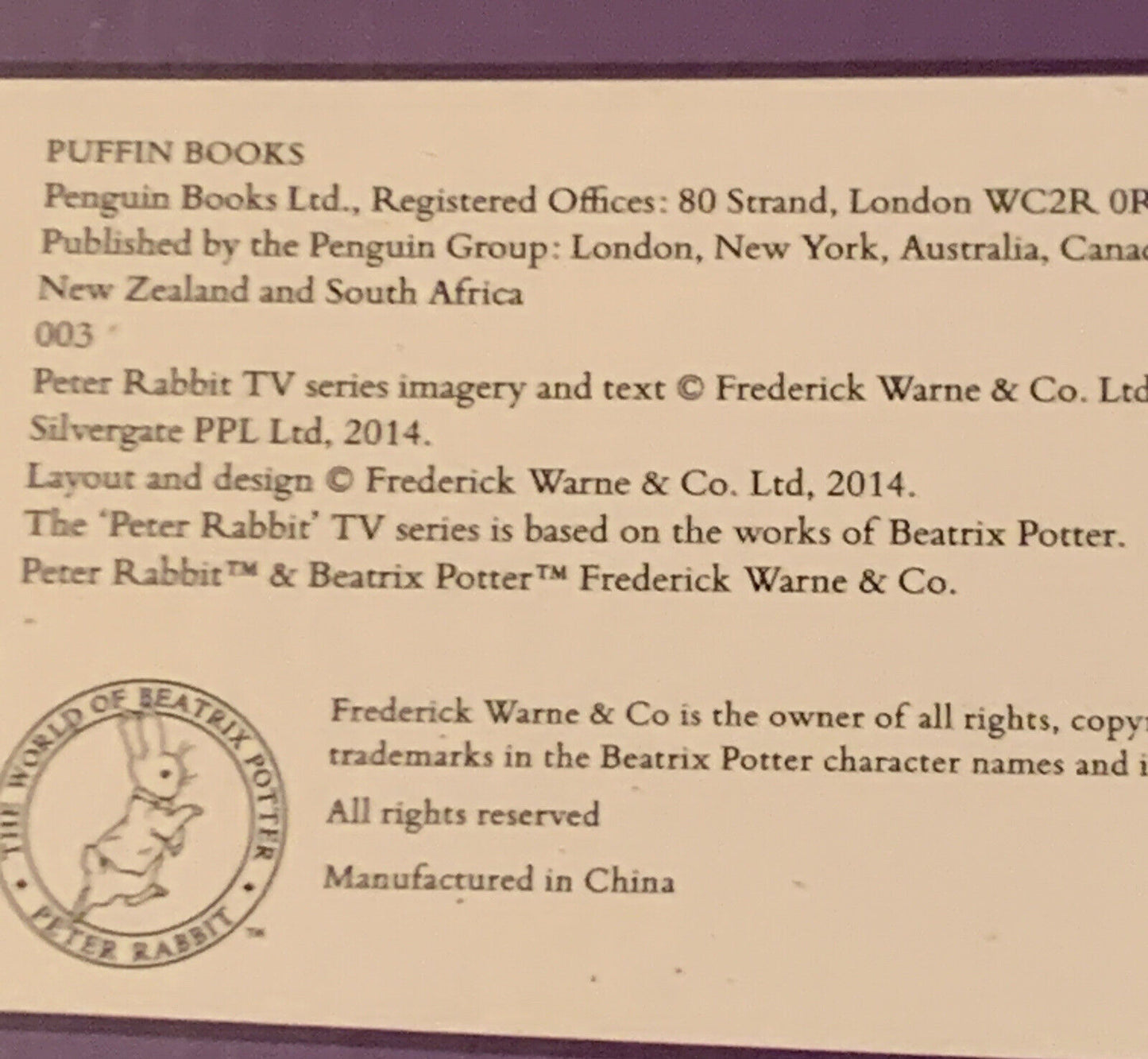 PB Book Lilys Party Time PUFFIN As Seen On TV PETER RABBIT Club Awards