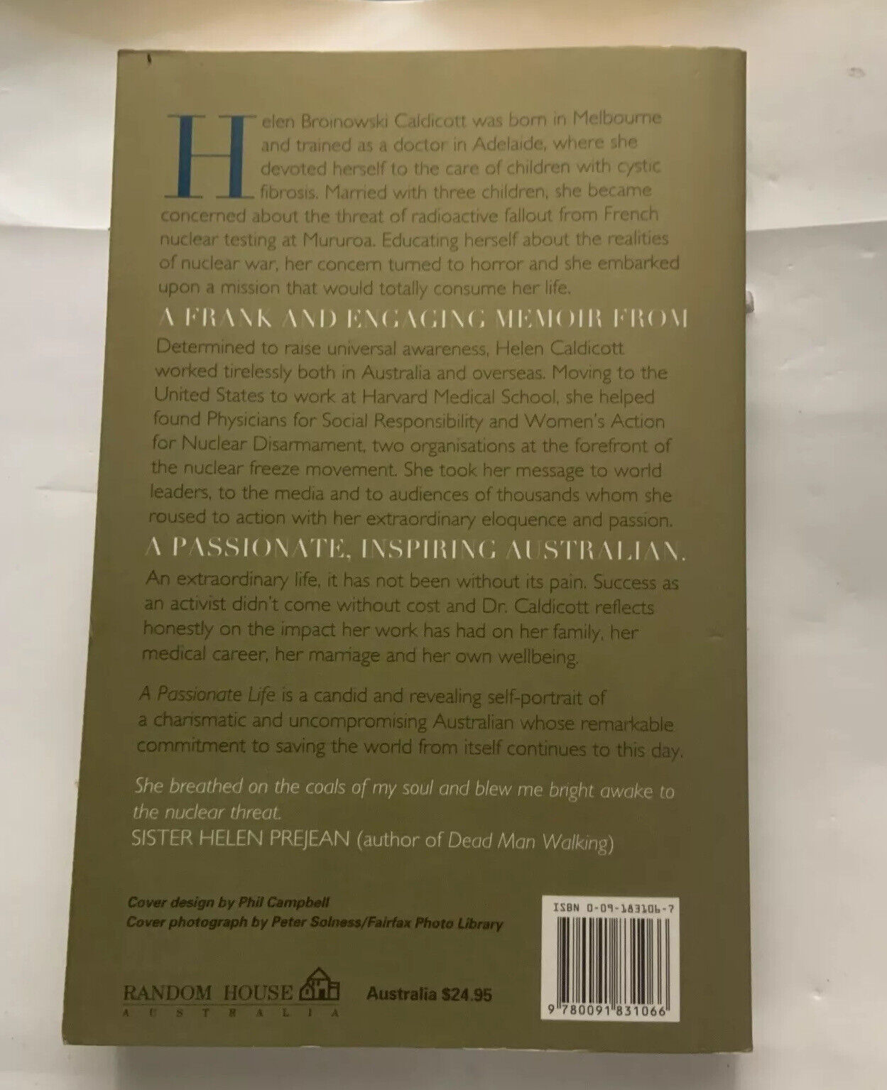 PB Book A PASSIONATE LIFE by Dr Helen Caldicott Autobiography Memoir