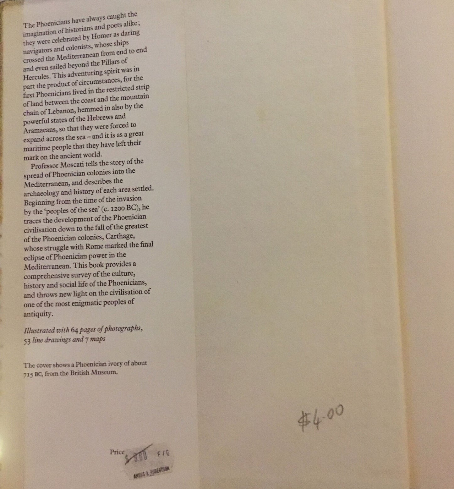 HC Book THE WORLD OF PHOENICIANS Sabatino Moscati History Of Civilisation 1968